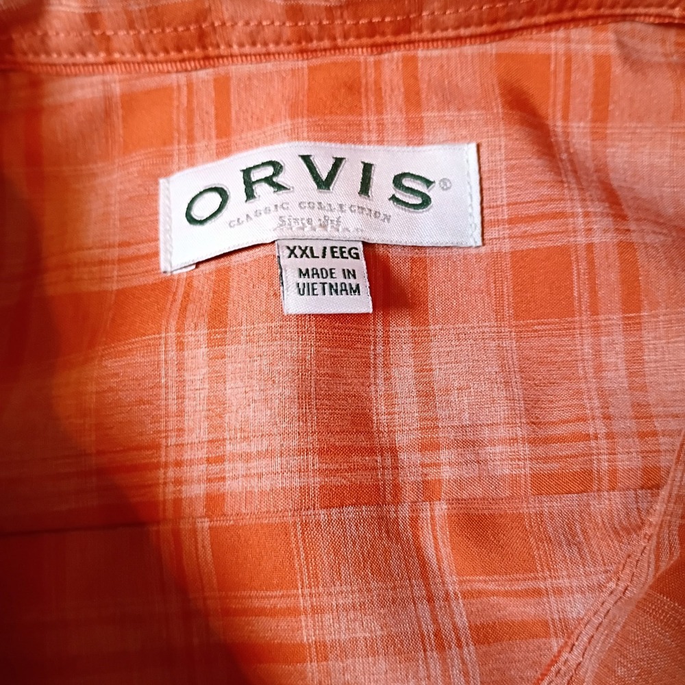 Orvis‎ Mens XXL Orange Plaid Short Sleeve Button Down Fishing Shirt 1494392 - Picture 4 of 8